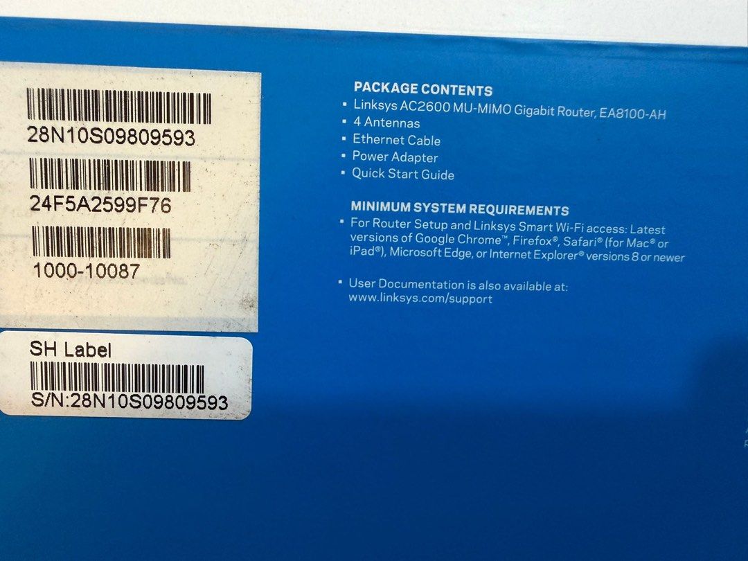 Linksys Max-Stream AC2600 MU-MIMO Gigabit Router (Category: Networking) located in Singapore. Submitted by ocyen0708 (Listing ID 1438377129, Image 3). Description: - Brand new Linksys Max-Stream AC2600 MU-MIMO Gigabit Router - Model: EA8100-AH.