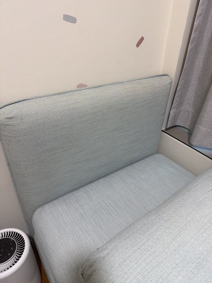 IKEA Chaise Lounge Sofa Bed (Category: Sofas) located in Singapore. Submitted by declutter023 (Listing ID 1438691700, Image 3). Description: - Features a pull-out bed frame - Minor wear and tear on fabric - Perfect for small spaces - Includes a matching pillow - Self-collection or arrange for delivery Original retail price around $700 Includes headboard Very infrequently used - kept in guest room and only used for 3 months by my confinement nanny