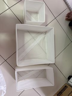 White Fabric Storage Baskets - Set of 3