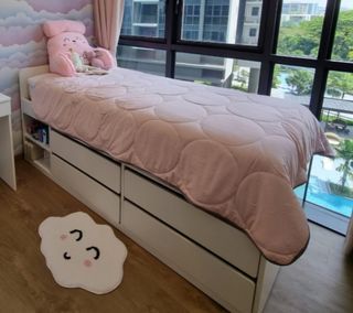 IKEA SMÅSTAD Bed Frame with Drawers and Shelves - White