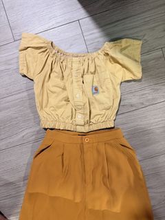 Carhartt Yellow Off-Shoulder Top & Mustard Pants Set