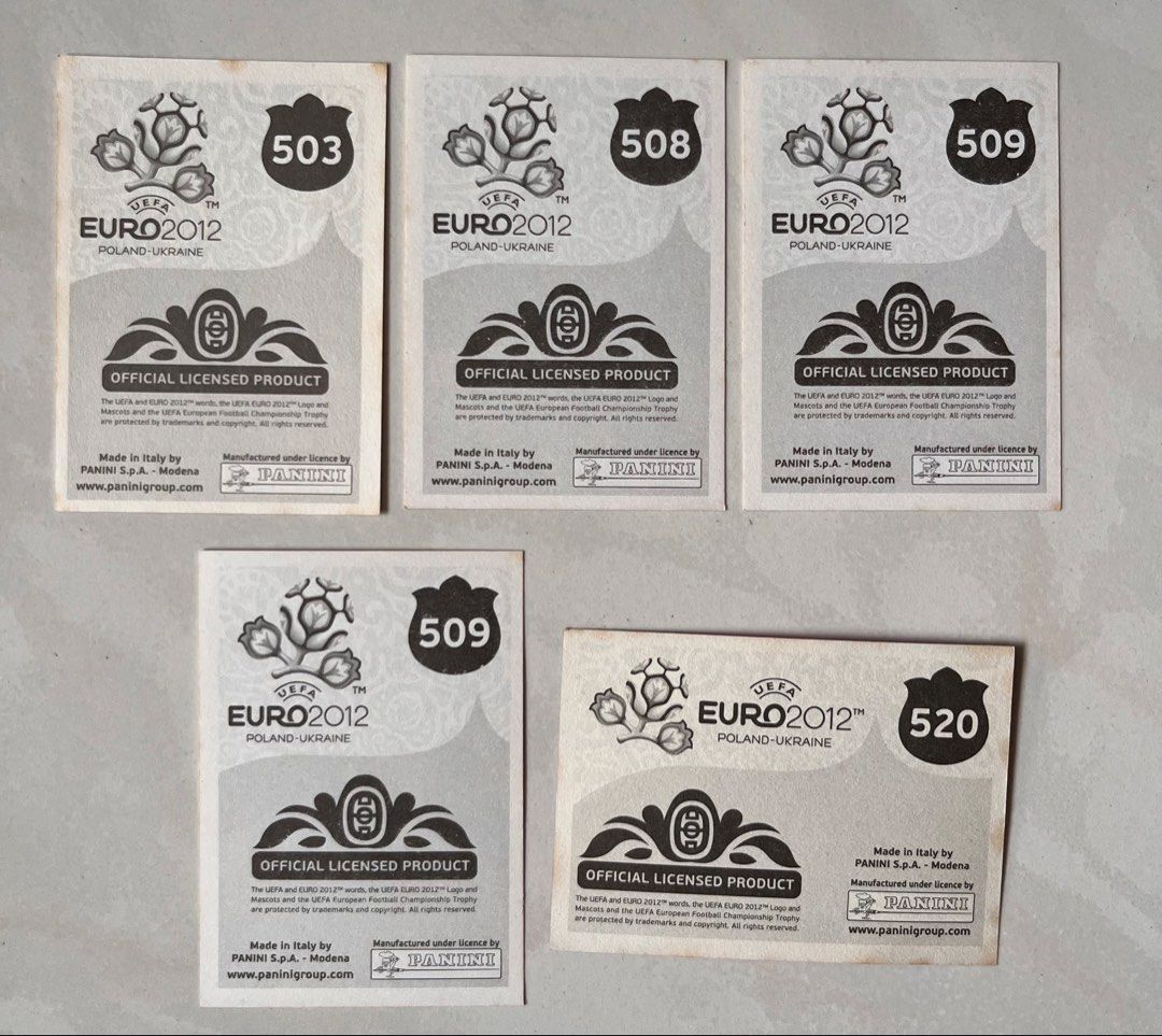 EURO 2012 LOOSE PANINI STICKERS BUNDLE / REGULAR OR TRACKED MAIL ONLY (Category: Other Merchandise) located in Singapore. Submitted by toooldforthis (Listing ID 1440307876, Image 9). Description: 107 loose stickers A few duplicates 2 shinies $10 whole lot only Add $0.90 for regular mail (no tracking) or $2 for tracked mail No meet up No return No refund No exchange Paylah / Paynow only.