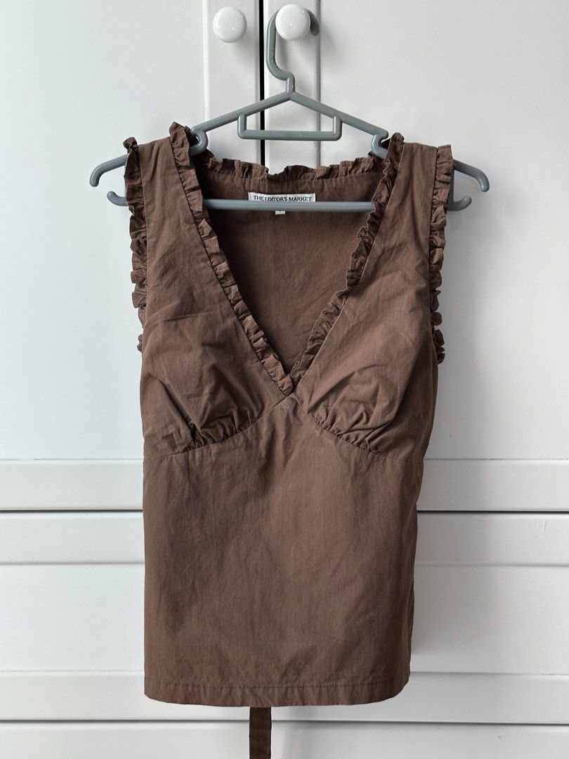 The Editors Market Rosette V-Neck Espresso (Category: Blouses) located in Singapore. Submitted by hellobuypls (Listing ID 1440300869, Image 3). Description: Tagged S. Refer to pic 6 for measurements. Price includes SingPost smartpac (w tracking). .