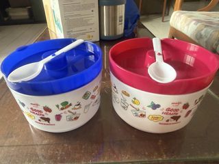 Two Meiji Good Health Yogurt Bowls with Spoons (Set of 2)