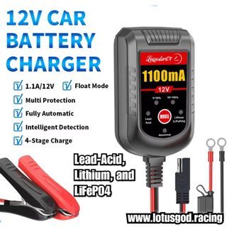 🤩 ! 12 Volts Lead Acid 12V Lithium LiFePO4 2Ah -  - 25Ah Fully Automatic Smart Battery Charger & Repair Maintainer | US + UK Plug (Output 1.1A / 1100mA) #Lotusgod Lotus God ⚡ Black Box 717 ✴️