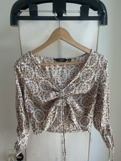 Glassons Brown Floral Print Ruched Crop Top