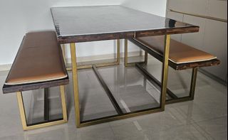 Castlery Hudson Dining Table with 2x Benches w Cushions