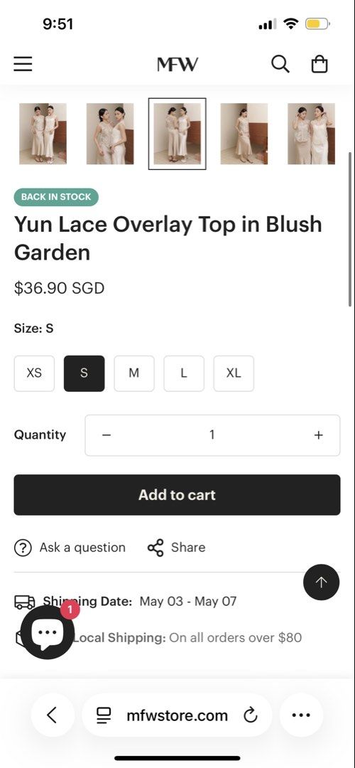 MFW Yun Lace Overlay Top (Blush Garden) (Category: Blouses) located in Singapore. Submitted by rachhh_ten (Listing ID 1435863670, Image 4). Description: Worn once. Tagged size S NO TRADES NO NEGO NM+$2.80.