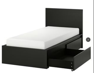 IKEA MALM Single Bed Frame with Storage Boxes (90x200cm) – Like New 