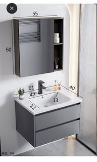 60/90/100cm Stainless Steel Grey Bathroom Vanity Set (Toilet Mirror Sink Basin Cabinet)