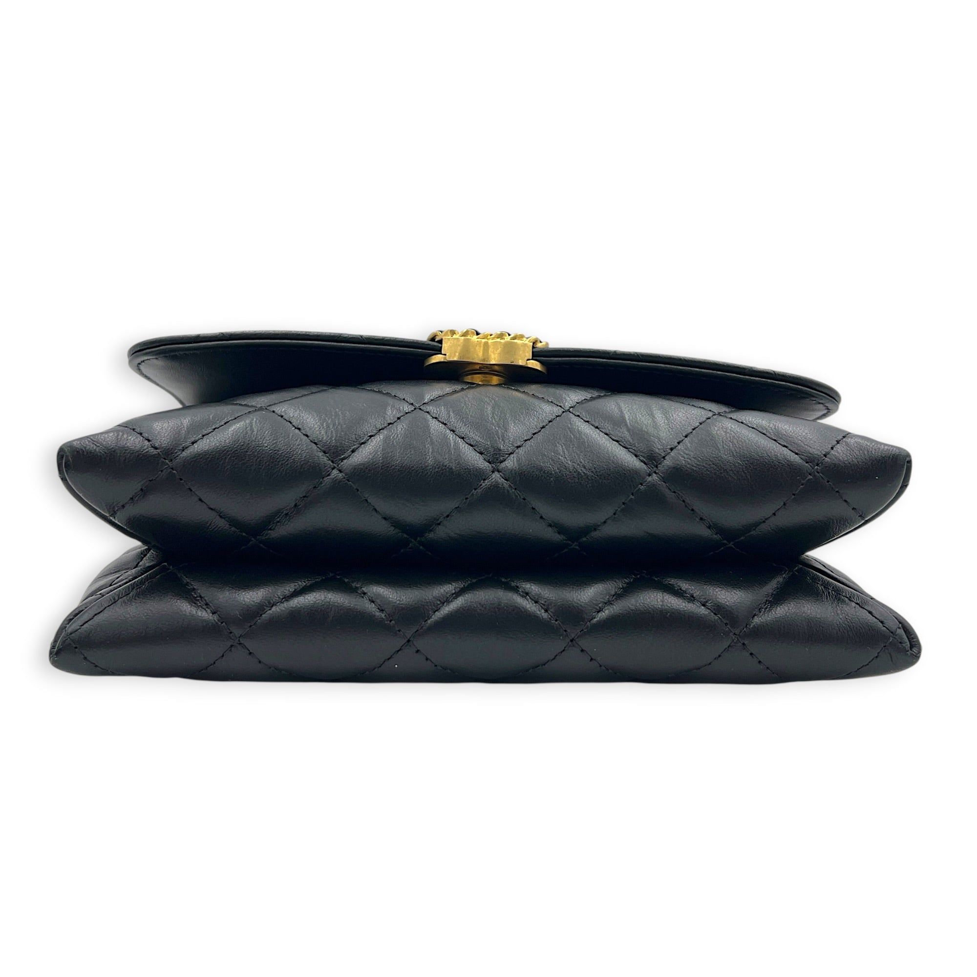 Chanel 23K CC Flap Shoulder Bag Black in Calfskin, Gold hardware (Category: Bags & Wallets) located in Singapore. Submitted by carousellluxury (Listing ID 1436857370, Image 5). Description: SKU S2604-011512AN Material Calfskin Color Black Hardware Gold Strap Included, non-detachable Dimension (L)18cm x (H)13cm x (W)3.5cm Accessories Care Card, Dust Bag, Original Box, Series N9HCC069 Circa Est NA Microchipped TRUE Condition - Surface: In very good