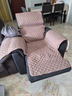 Grey Recliner Chair with 2x Quilted Cover