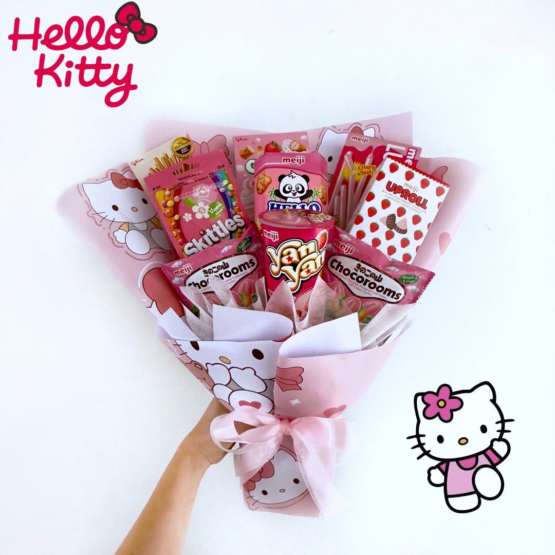 (Read description) plain colours Kuromi hello kitty duffy bear pink Lots-o’-Huggin’ Bear lotso pink snacks bouquet | birthday gift | valentine’s | Anniversary | Baby Shower ｜ get well soon | housewarming | congratulations | kindergarten graduation (Category: Occasions & Party Supplies) located in Singapore. Submitted by theblancstar (Listing ID 1411426293, Image 3). Description: •Fairy light +$4 •Can change wrapper colour •Approximately 40x50cm •