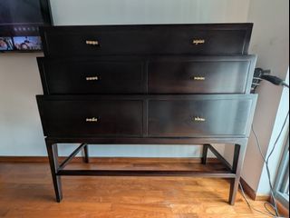 Wooden Ming Masterpiece Dark Wood Cabinet Chest of Drawers with Brass Handles