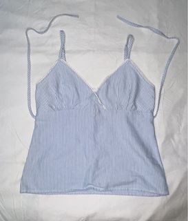 Blue and White Striped Cami Top with Tie Straps