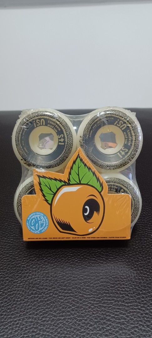 OJ Wheels Milton Martinez Its Us Gold 54mm 99a Skateboard Wheels (Category: Skates, Rollerblades & Scooters) located in Singapore. Submitted by deathreaper (Listing ID 1443642567, Image 1). Description: - Set of 4 OJ Wheels - Milton Martinez Pro Model - 'Its Us' graphic in gold - Size: 54mm - Durometer: 99a - Ideal for street or park skating - Brand new, sealed in packaging.