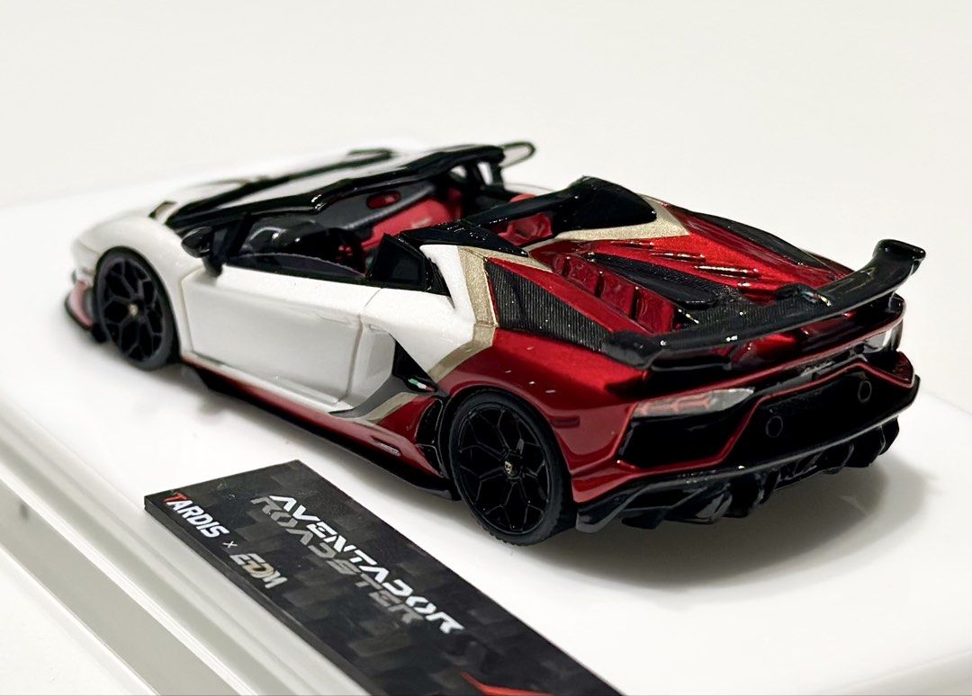 EDM x Tardis 1/64th Lamborghini Aventador SVJ Roadster in Metal White/Metal Red (Category: Vehicle & Diecast Models) located in Singapore. Submitted by unusual64 (Listing ID 1443771681, Image 3). Description: Special collaborations EDM x Tardis 1/64 Lamborghini Aventador SVJ Roadster in Metal White/Metal Red. Come with detachable roof. Limited 149pcs with display case. Available in store now while stock last! Collect at Oxley BizHub or by registe
