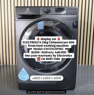 ♦️ ELECTROLUX 13kg UltimateCare 500  front load washing machine   Model: EWF1343P5SC  | display set (new not used) black washing machine with 1 year electrolux direct warranty ☎️ CK 8083 3386