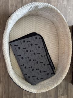 Soft Pet Bed with Paw Print Blanket