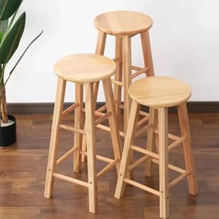 Solid Wood Round Stool | Natural Oak Wood Stool | Heavy Duty Wooden Stool | Rustic Farmhouse Bar Stool | Reinforced Frame Bar Stool | Compact Home Low Stool | Kids Round Seat Stool | Kitchen Counter Stool | Durable Log Wood Stool
