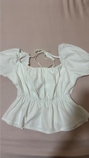 White Puff Sleeve Smocked Top
