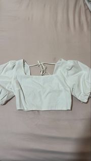White Puff Sleeve Square Neck Crop Top