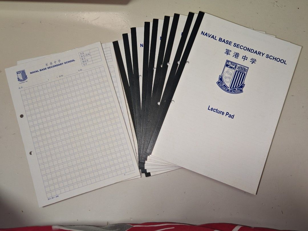 Naval Base Secondary School Lecture Pads (Category: Stationery & School Supplies) located in Singapore. Submitted by jhazui (Listing ID 1444275897, Image 1). Description: - Full scape x9 - Gao Zhi x2 - Buy 1 for $1 -Buy 3 for $2.