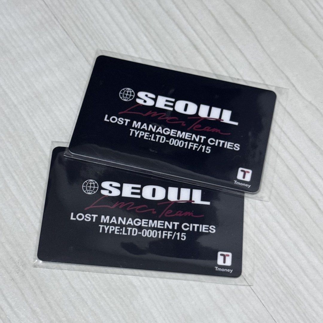 Seoul Lost Management Cities LMC Tmoney Card (Category: Travel Essentials & Accessories) located in Singapore. Submitted by jan.lnx (Listing ID 1444456227, Image 1). Description: Limited Ed LMC T-money card $15 ea, get both at $25.