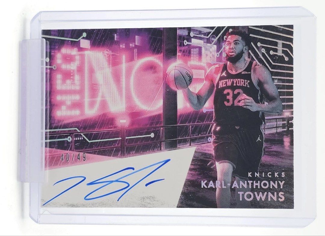 Panini Basketball Karl-Anthony Towns New York Knicks NEO Noir Auto /49 (Category: Raw Cards) located in Singapore. Submitted by neumarans (Listing ID 1445546101, Image 1). Description: Card is numbered /49 Fantastic look with sleek design - Karl Anthony Towns on-card autograph.