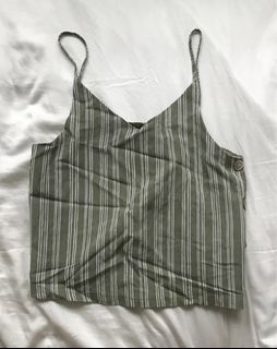 green-white striped cami tank top with button detail