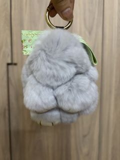 KIMOJ Fluffy Bunny Faux Fur Pom Pom Keychain with Bow
