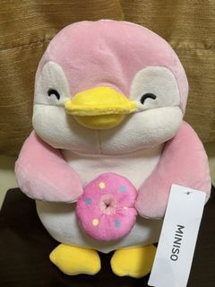 MINISO Pink Penguin Plush Toy with Donut