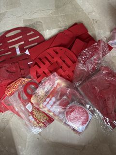 Red Chinese Wedding Double Happiness Decor Set (Felt decor, stickers, felt door hangers)