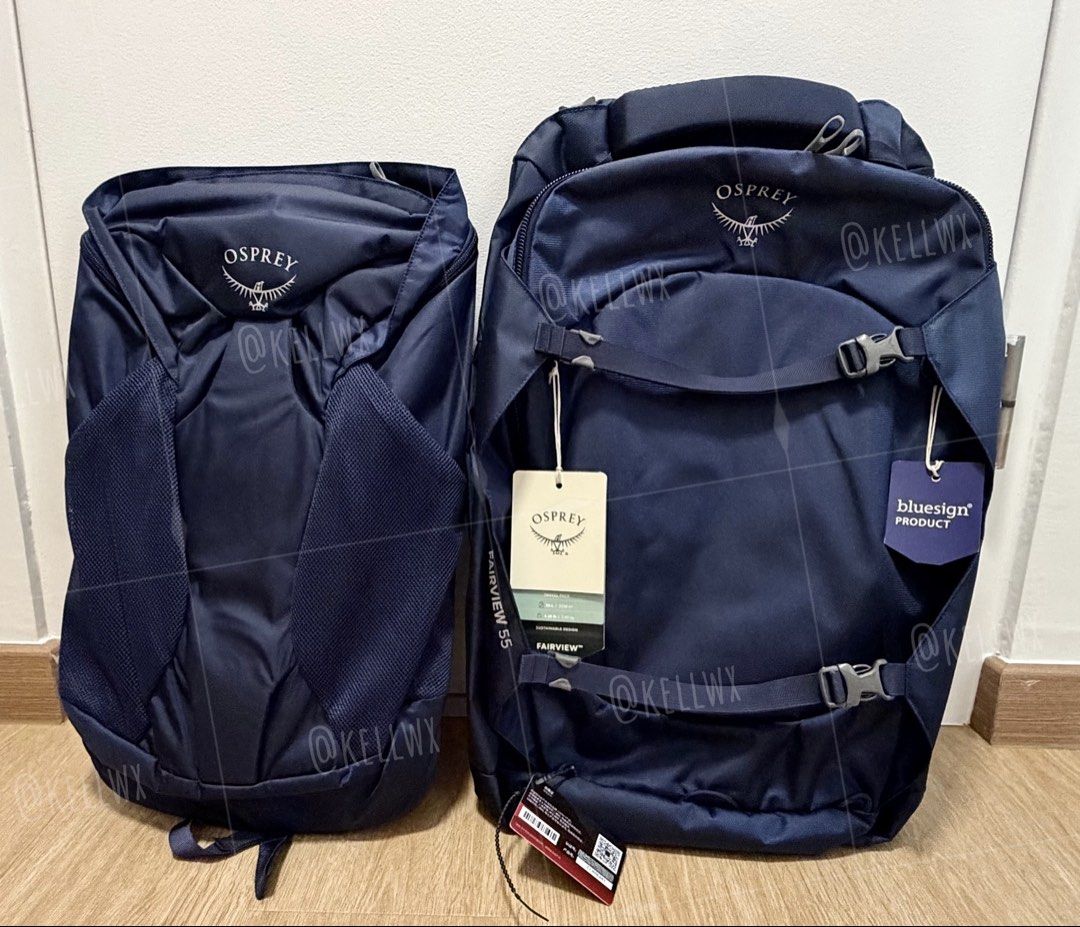 🏷️ BNIP Authentic Osprey Fairview 55 WINTER NIGHT BLUE Travel Backpack NAVY COLOR Trip Holiday (Category: Backpacks) located in Singapore. Submitted by kelliew.1276 (Listing ID 1445929905, Image 2). Description: Authentic Osprey Fairview 55L Travel Backpack in WINTER NIGHT BLUE 40L + 15L Daypack (RRP: US$240 or S$359 Slightly negotiable for keen buyers 🙌🏼 FREE RAIN COVER in LAVENDER COLOR Selling becos I bought wrong version 😭 Comes with Auth