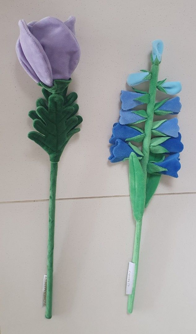 CJ Hendry Flower Market Plush Flowers (Category: Flowers & Bouquets) located in Singapore. Submitted by obooksale (Listing ID 1445867575, Image 1). Description: Pay by cash or paynow. No Carousell pay. Thanks Price is per piece Selling CJ Hendry Flower Market plush flowers. Purple and blue flowers. Great for bouquets..