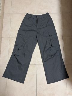 Grey Wide Leg Cargo Pants