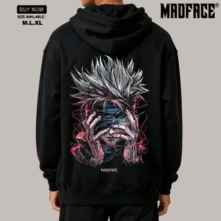 MADFACE Black Graphic Hoodie Satoru Gojo Design