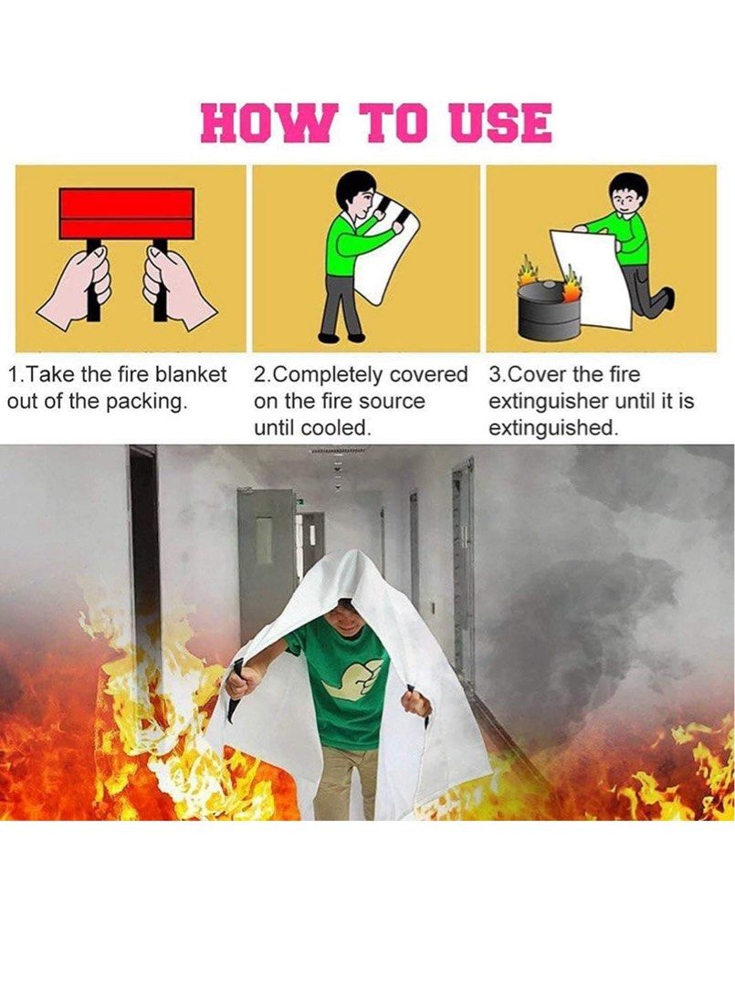 2218) Emergency Fire Blanket (1.2m x 1.2m) | Premium Fiberglass Safety Suppression Blanket for Kitchen, Home, Car, and Office Use (Category: Home Improvement Tools & Accessories) located in Singapore. Submitted by Sellswag (Listing ID 1446274349, Image 3). Description: Protect your home and family with this essential 1.2m x 1.2m Emergency Fire Blanket. Made from 100% premium flame-retardant fiberglass, it quickly suffocates small liquid, grease, 