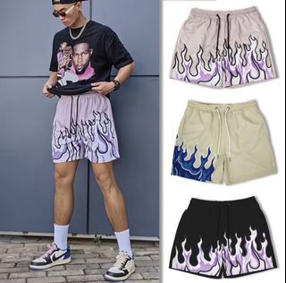 Men shorts Men’s Purple Shorts Fire Printed Mesh Shorts Basketball Shorts Street Style Summer Beach Drift Sport Shorts Blue Purple Black Green White