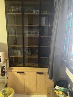 Display Cabinet with Glass Doors and Wooden Base