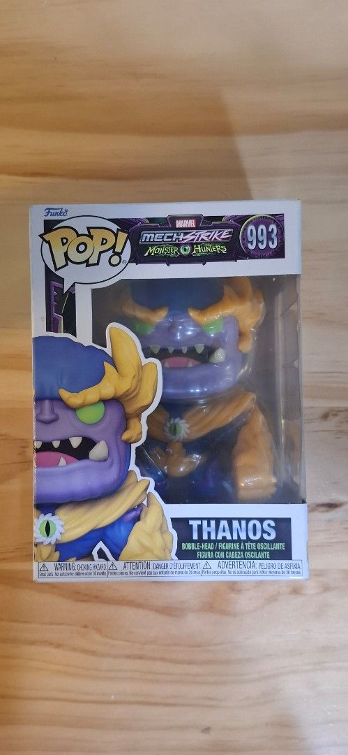 Funko Pop Marvel 993 Thanos Mech Strike (Category: Toy Figures) located in Singapore. Submitted by staysafeeverybody (Listing ID 1446432442, Image 1). Description: - Funko Pop! Figure - Character: Thanos - Series: Mech Strike - Number: 993 - Iconic purple and gold design - Perfect for Marvel fans & Funko collectors - Box condition: Good.