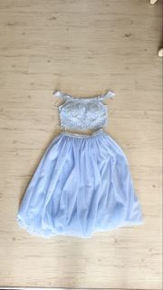 Light Blue Lace Crop Top and Tulle Skirt Set