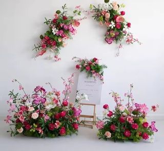 Wedding Arch Flower Decor Set - Pink & Red Floral Arrangements