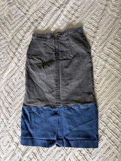 & Other Stories Grey Blue Denim Colorblock Midi Skirt