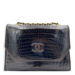 Chanel CC Vintage Flap Brown Shoulder Bag in Crocodile Leather, Gold hardware