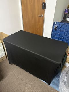 Heavy Duty Folding Table with Black spandex Tablecloth 4x2 ft