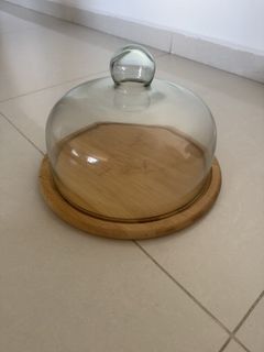 Glass Dome Cake Stand with Bamboo Base