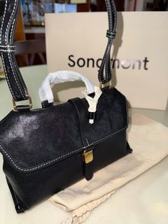 Songmont Black Leather Top Handle Bag