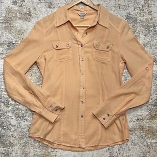 Sz XS from USA Guess orange cotton button down long sleeve shirt