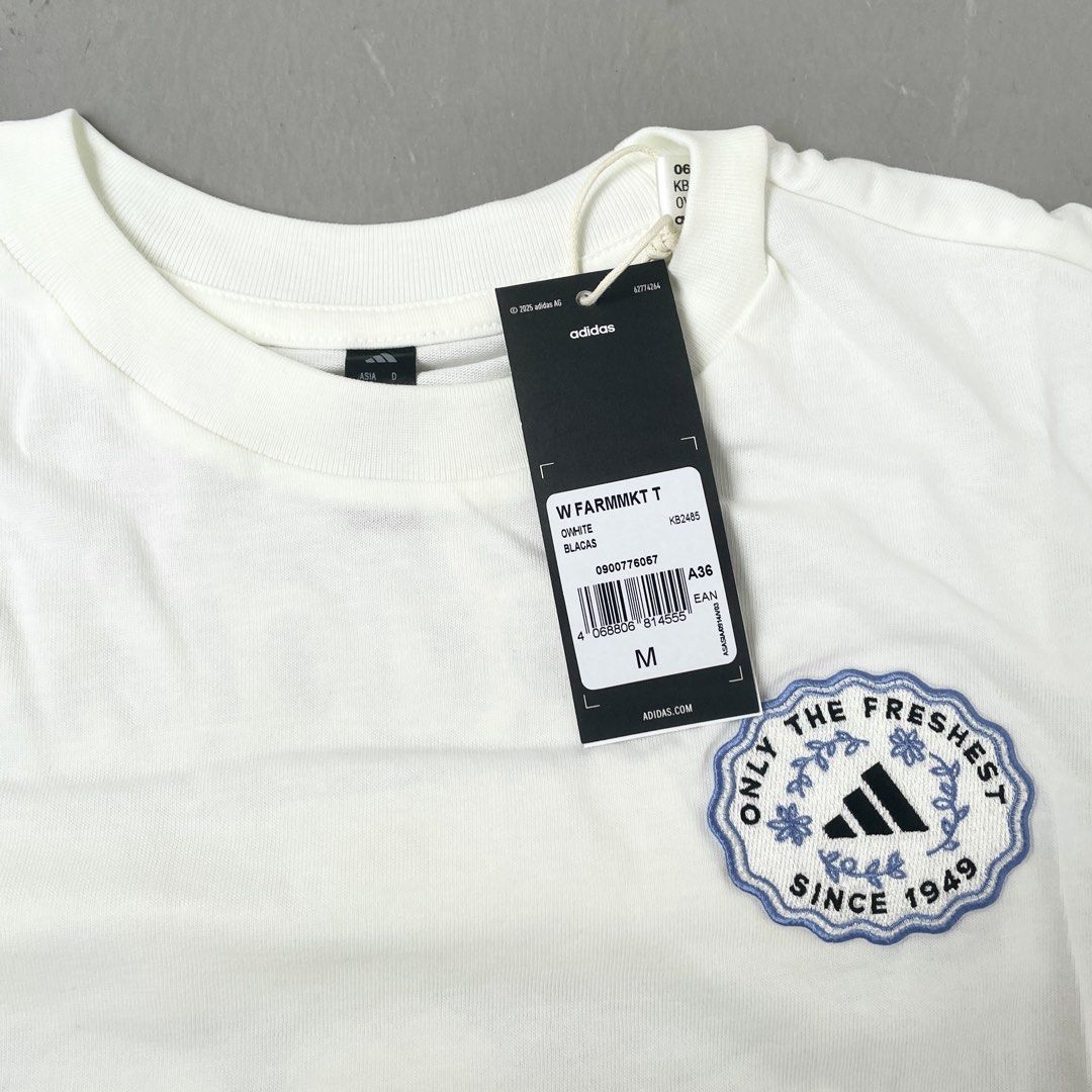 Adidas Farmers Market Graphic Tee Size M (Category: Shirts) located in Singapore. Submitted by sans57 (Listing ID 1441745841, Image 5). Description: Off-white Adidas graphic tee. Brand new with tag and in packaging. Only took out to take photo Got this as gift but never wore Per website: Features colourful print serves up farm-fresh sportswear chic alongside fruit and flowers at the farmer’s market. Made of soft cotton jersey No longer available 